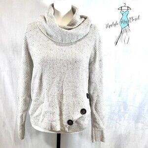 Jessica Simpson speckled cream cowl neck sweater with buttons size medium